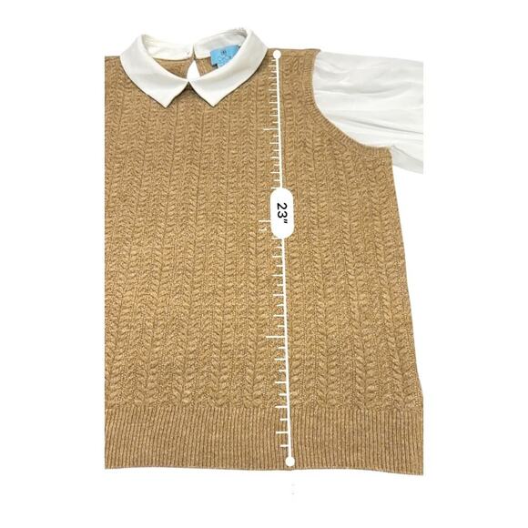 CeCe Vest Sweater Women's L Brown Collared Blouson-Sleeve Back Keyhole Acrylic - Picture 5 of 6